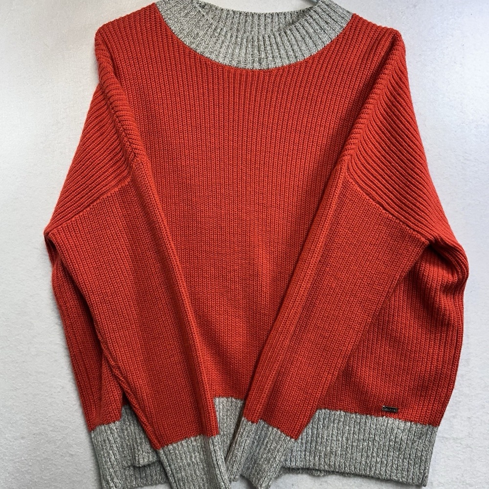 Calvin Klein Mock Neck Sweater Orange And Gray Medium